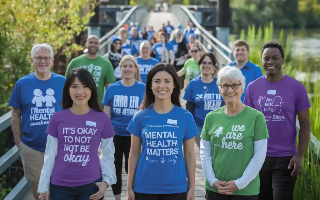 Person wearing Mental Health Awareness T-Shirt in community event