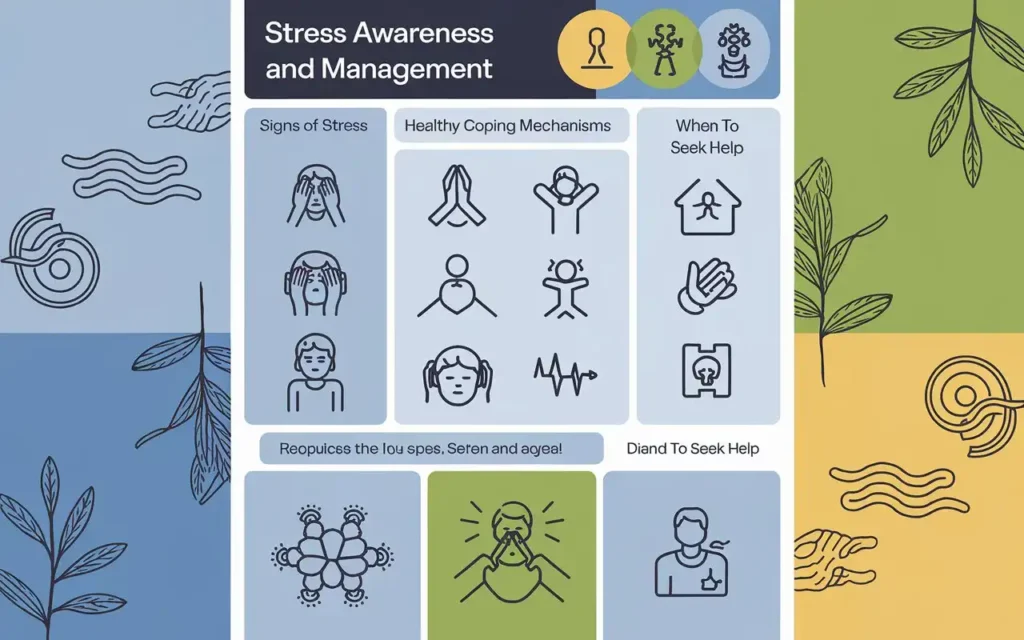 Mental health poster ideas for schools focusing on stress awareness and management.
