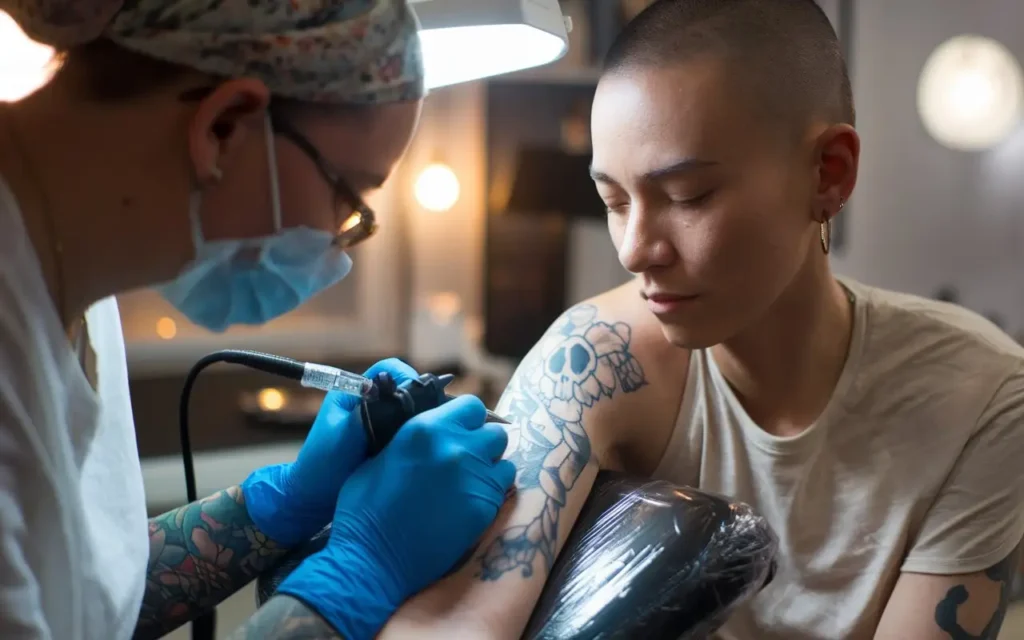 Person getting a mental health/suicide awareness tattoo representing healing 