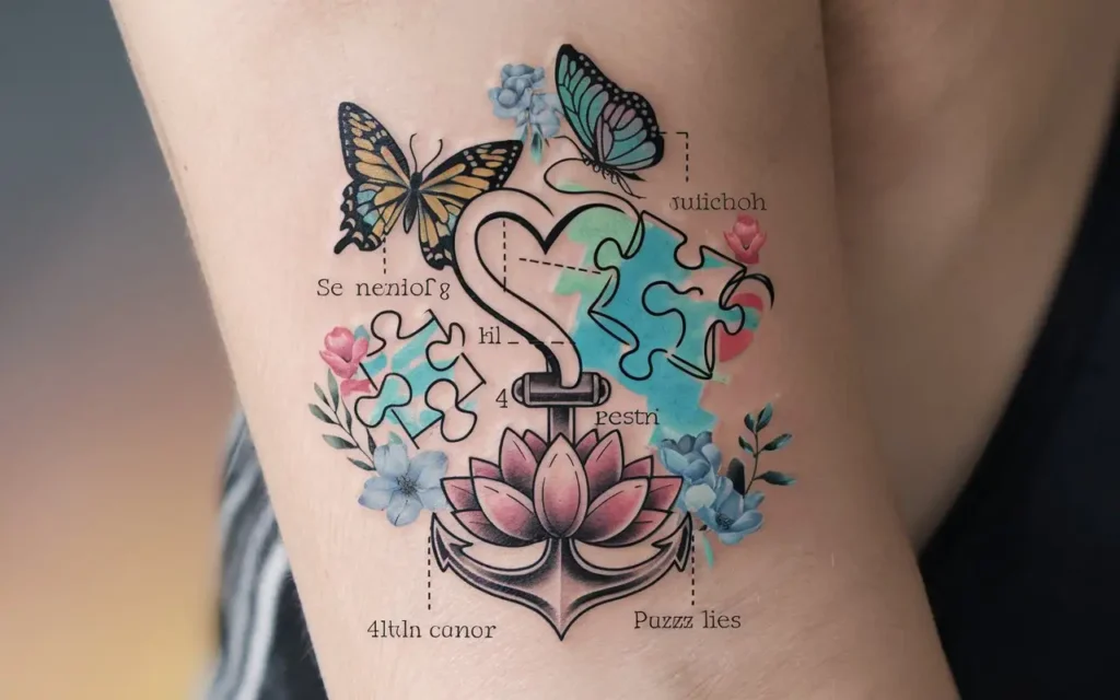 Collection of symbols used in mental health/suicide awareness tattoos