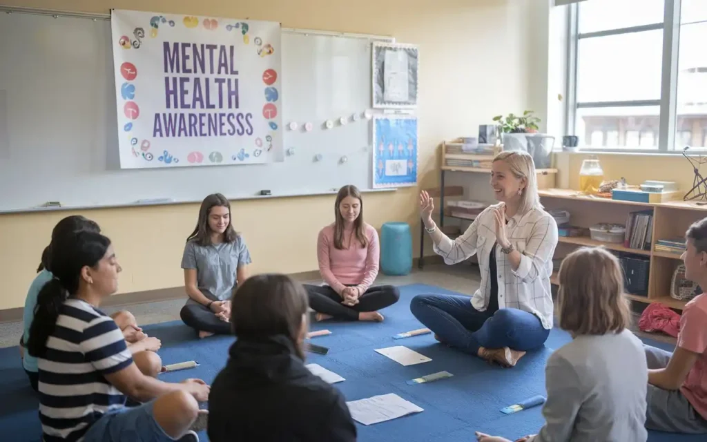 Students participating in mental health week activities at school.
