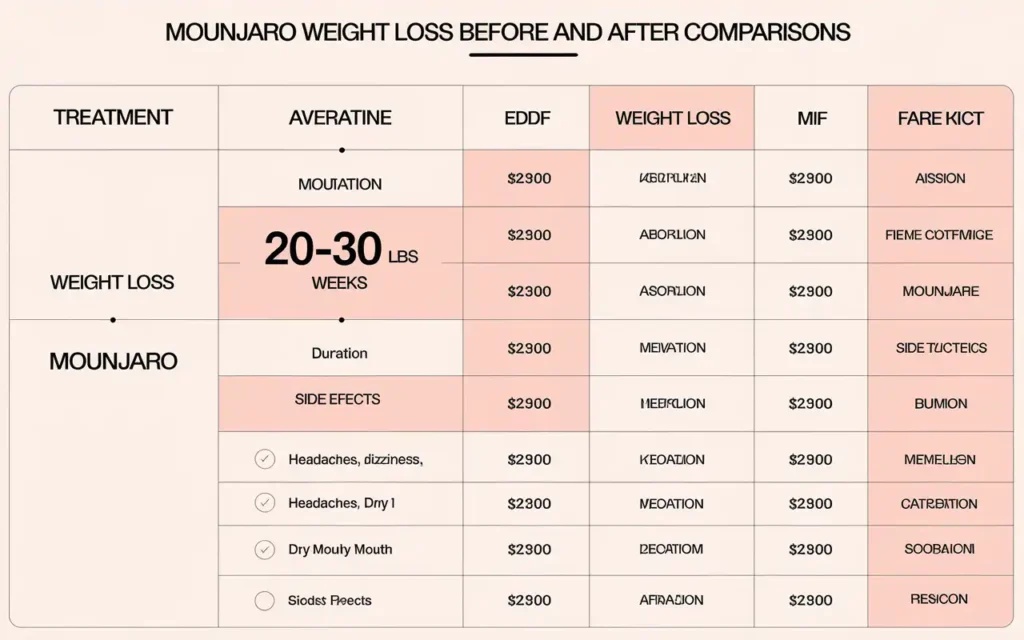 Comparing Mounjaro with other weight loss treatments before and after results chart