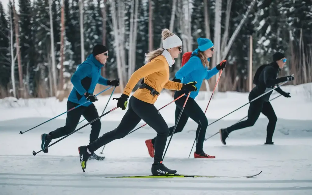 Nordic healthy living through outdoor physical activities like cross-country skiing