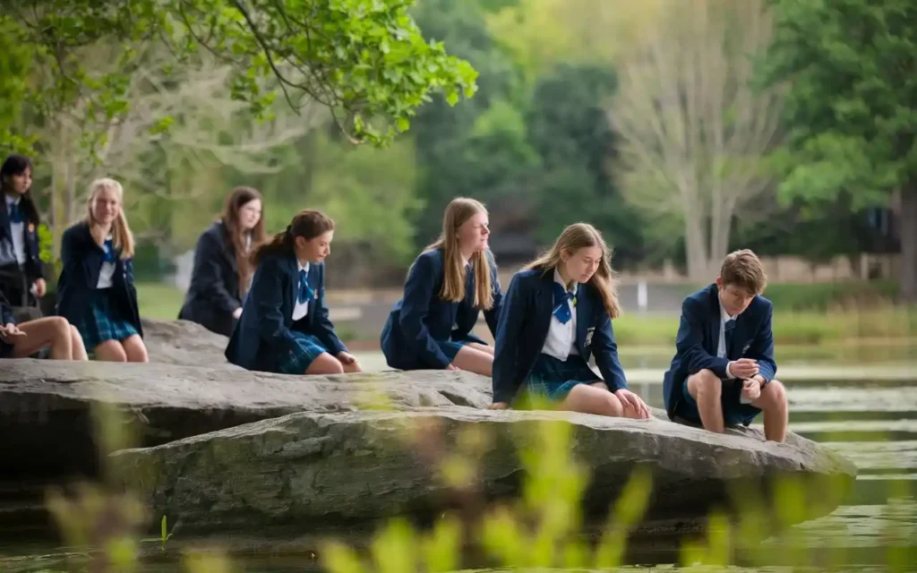 Students participating in outdoor mental health activity