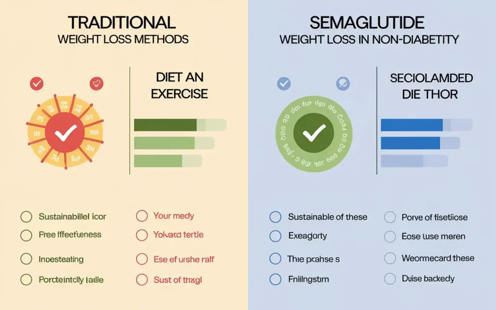 Comparison chart of semaglutide for weight loss in non-diabetics vs traditional methods 