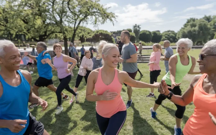 People exercising together in a community setting