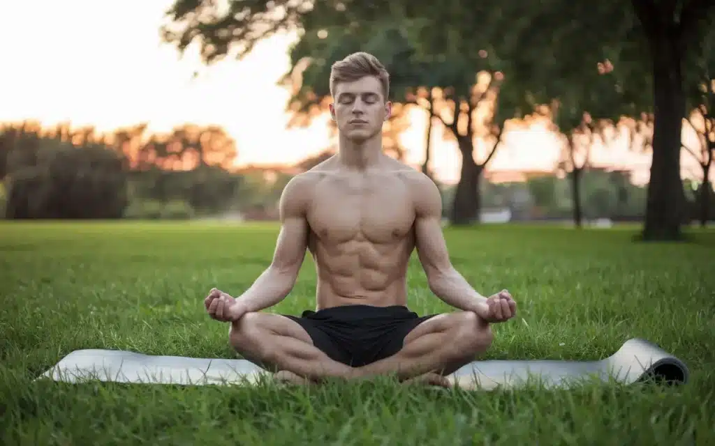 Person meditating after exercise in a park