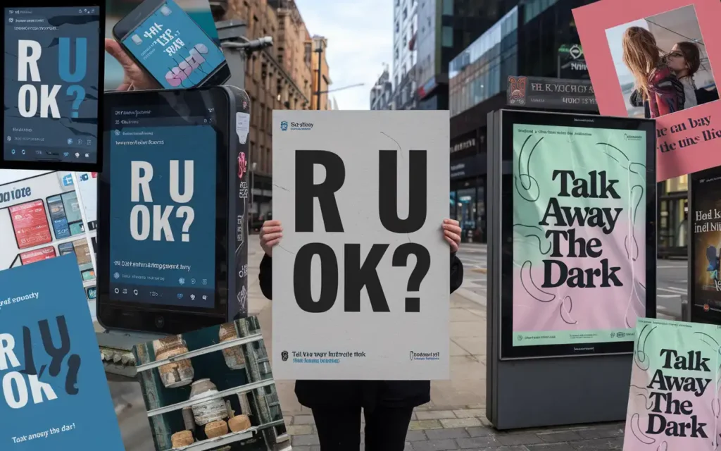 Digital and print ads displaying suicide prevention slogans