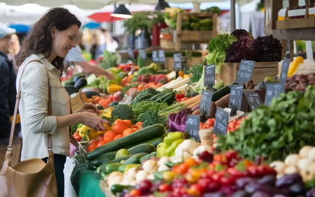 A woman shopping for organic produce in Vermont.