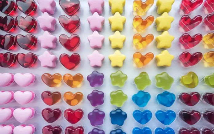 Colorful assortment of weight loss gummies on a white background