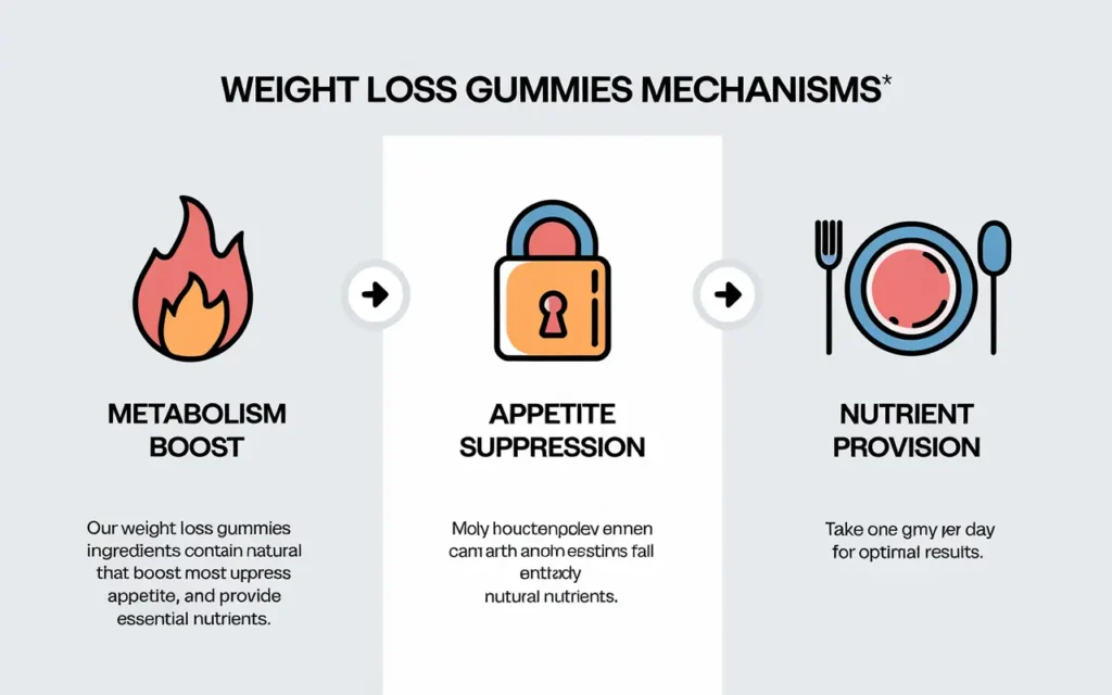 Diagram showing how weight loss gummies boost metabolism and suppress appetite
