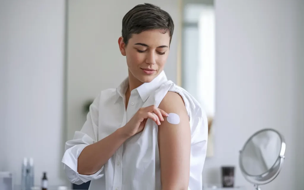 Person applying a weight loss patch on their arm