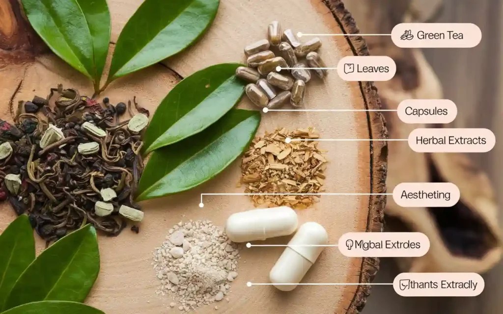 Close-up of natural ingredients used in weight loss patches.
