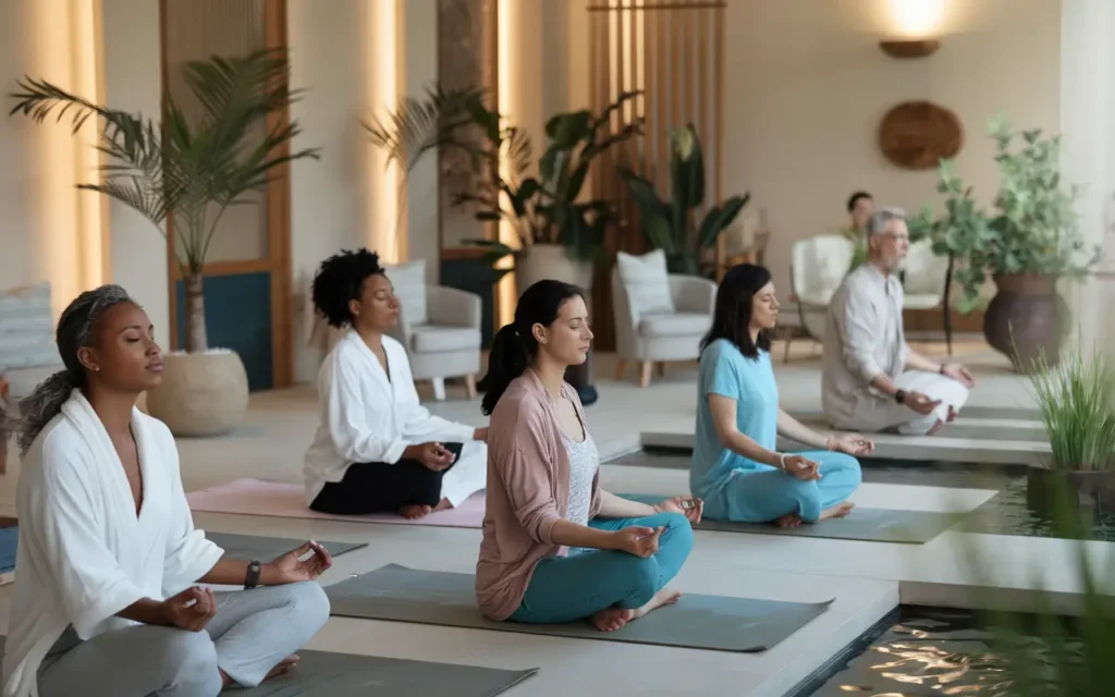 Meditation session at a weight loss retreat