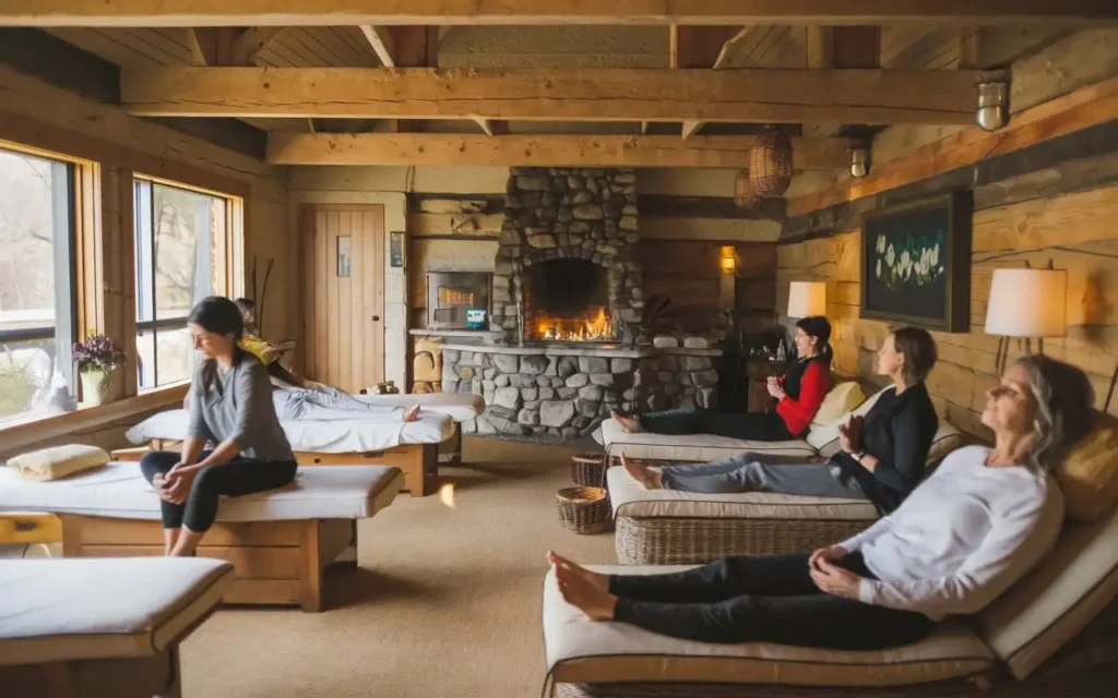 A Vermont spa and wellness center with people relaxing.