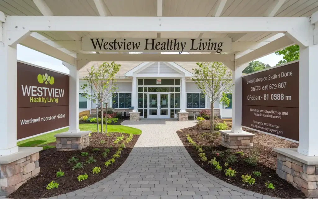 Entrance of Westview Healthy Living with contact information