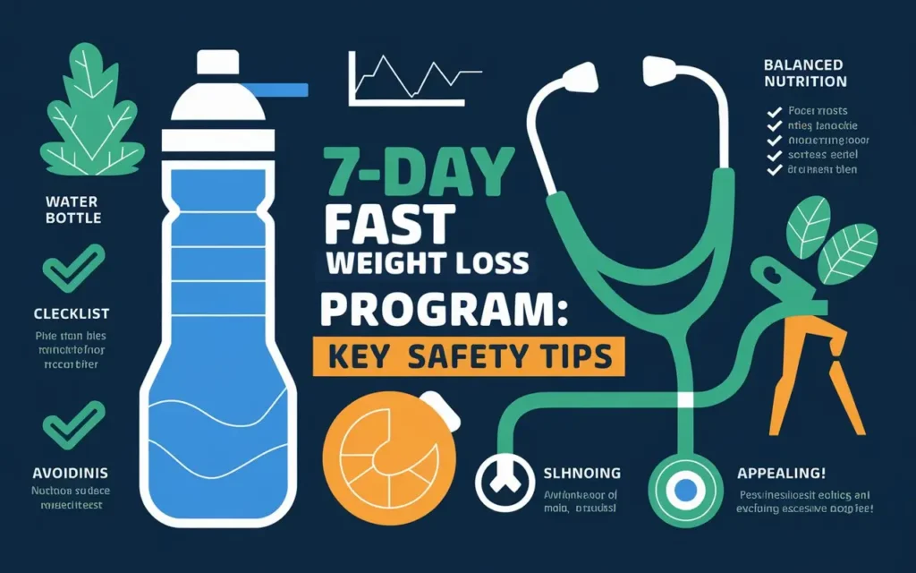 Safety considerations for achieving 7 day fast weight loss results, including hydration and consulting a professional