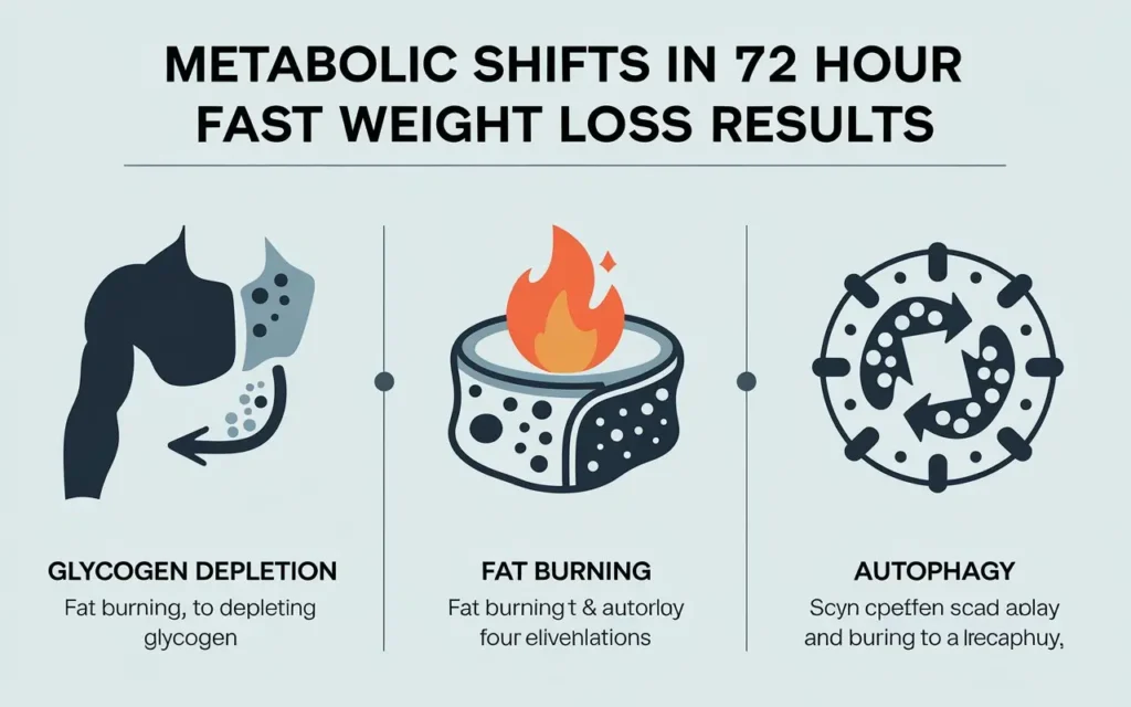 Diagram illustrating metabolic shifts during 72 hour fast weight loss results