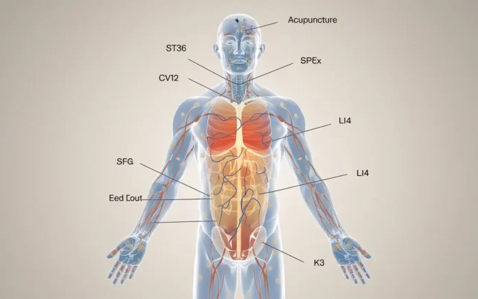 Acupuncture points for weight loss illustrated on a human body