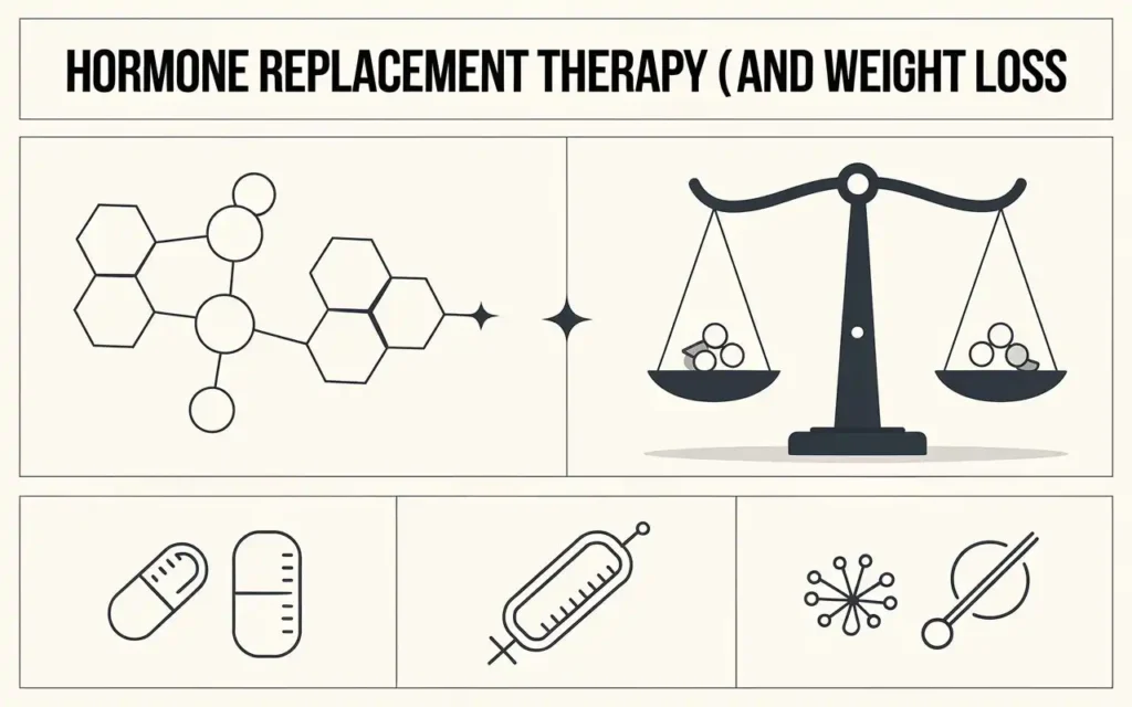 Best HRT for weight loss infographic explaining hormone replacement therapy.
