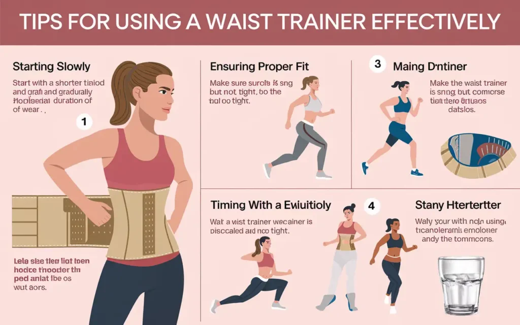 Illustration showing tips on how to properly use the best waist trainer for weight loss
