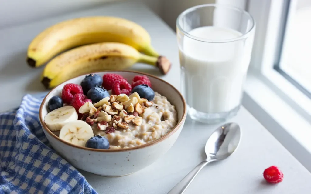 Healthy breakfast oats recipes for weight loss with fresh fruits and nuts