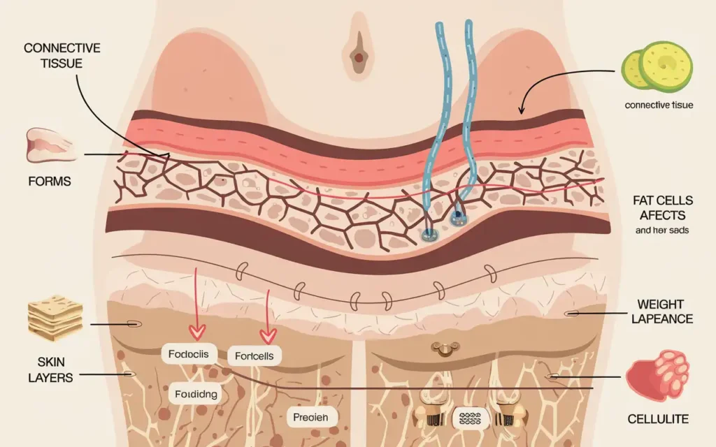 Illustration explaining cellulite before and after weight loss