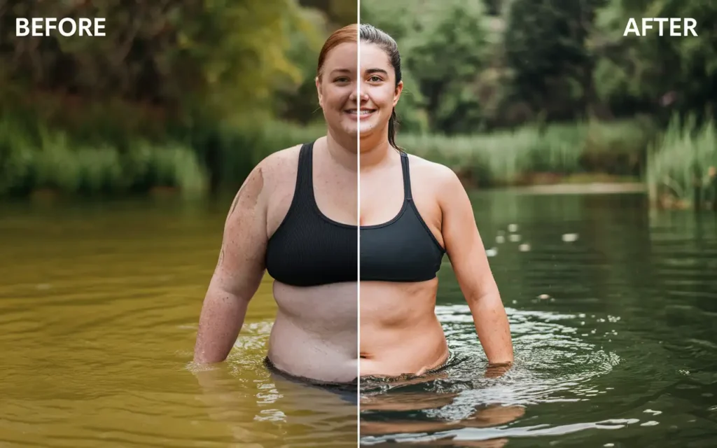 Before and after cold plunge weight loss transformation