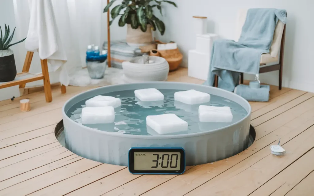 Cold plunge weight loss routine with timer and ice