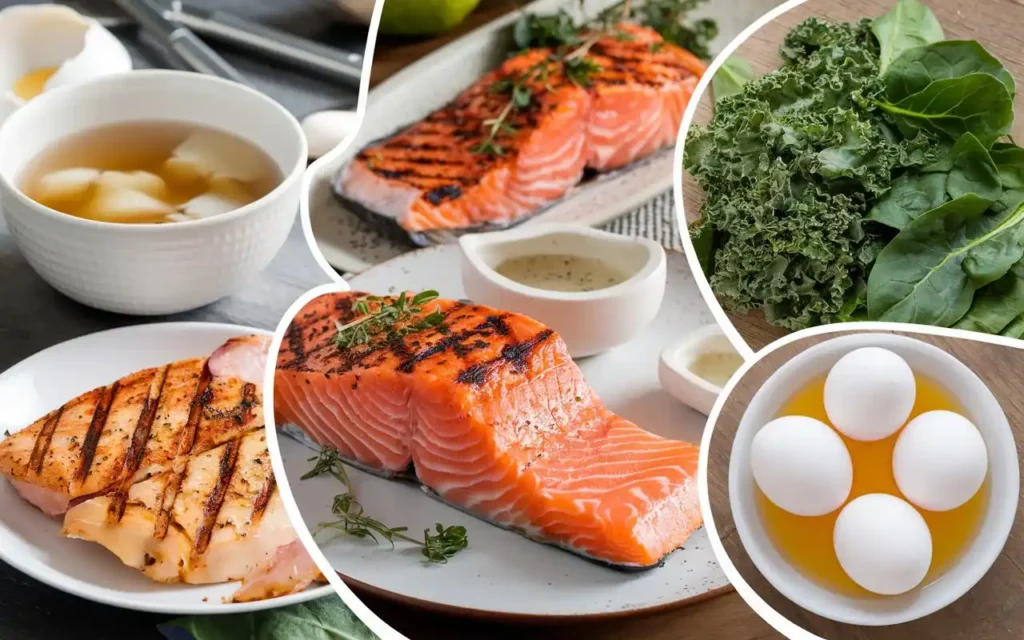 A collage of collagen-rich foods to support weight loss.