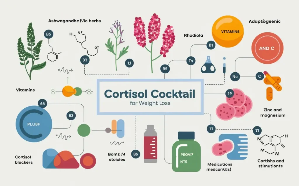 Components of cortisol cocktail for weight loss side effects including supplements and herbs