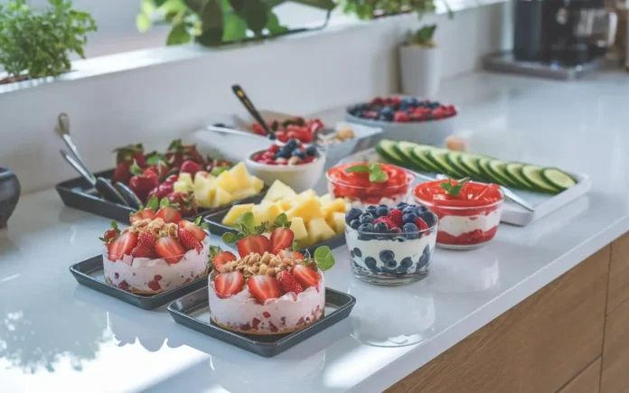 A variety of cottage cheese recipes for weight loss displayed on a kitchen countertop