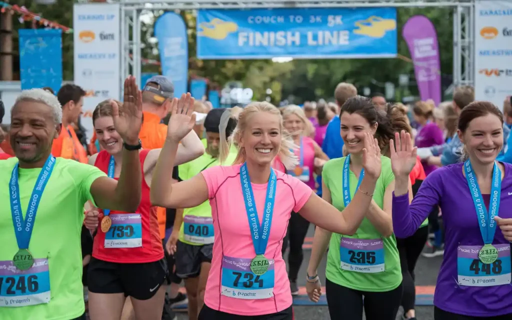 Happy runners sharing Couch to 5K weight loss success stories