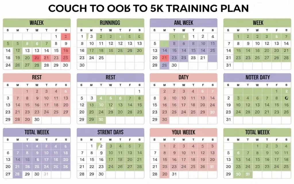 Weekly training plan for Couch to 5K weight loss program