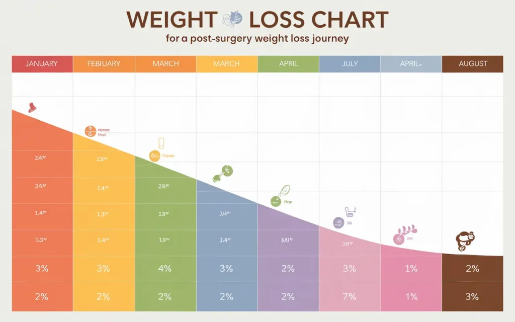 Monthly breakdown of weight loss using gastric sleeve weight loss chart