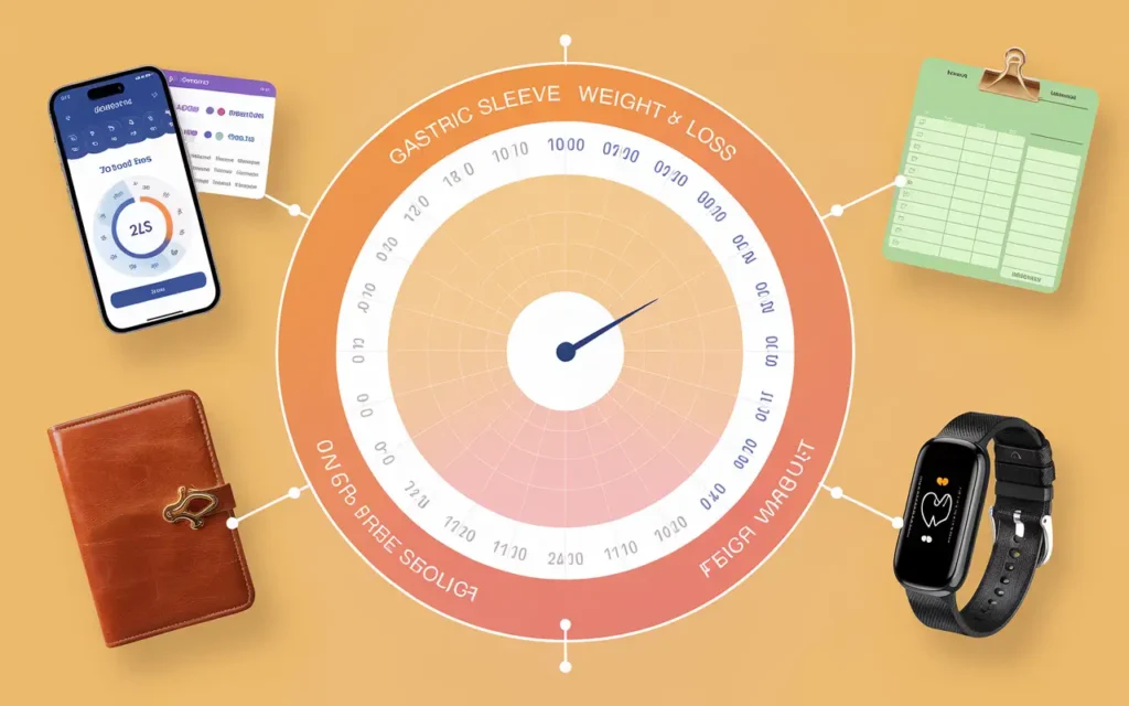 Various tools for tracking progress on a gastric sleeve weight loss chart