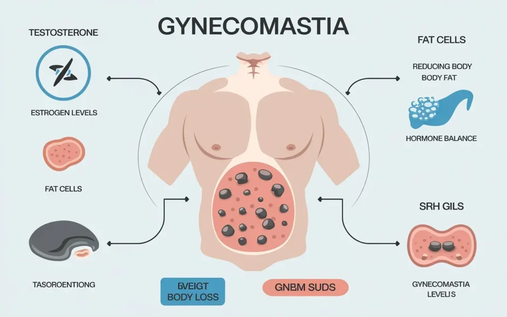 Illustration of hormonal imbalance causing gynecomastia before and after weight loss