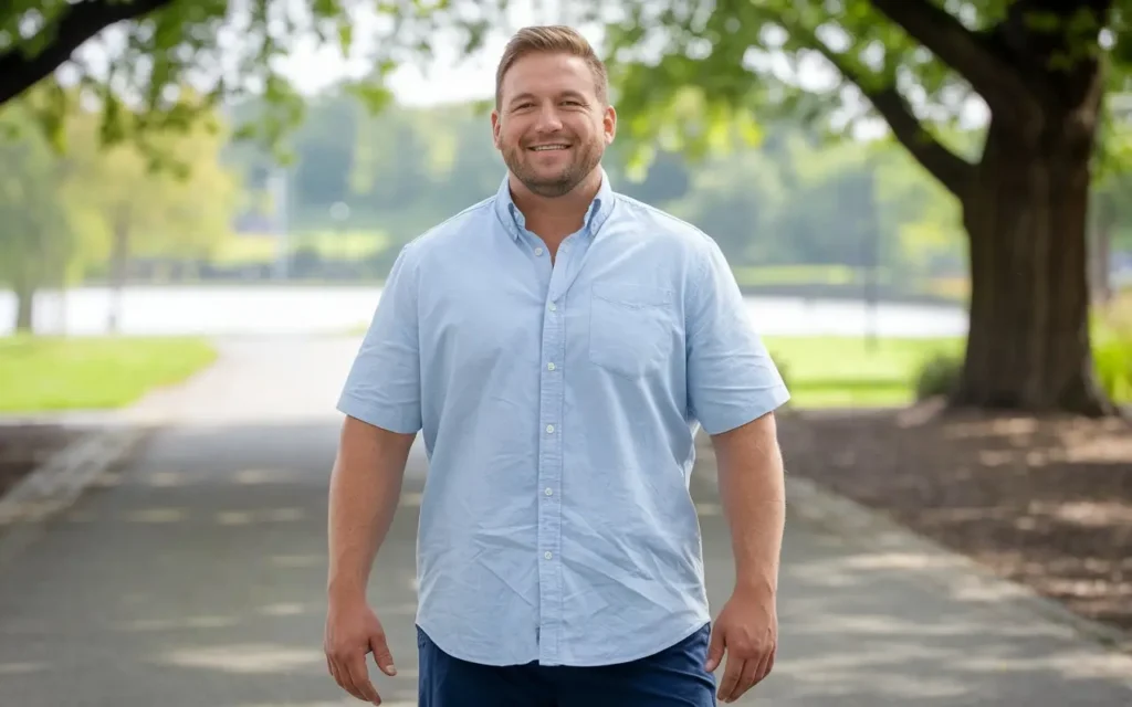 Man experiencing increased confidence after weight loss and gynecomastia reduction