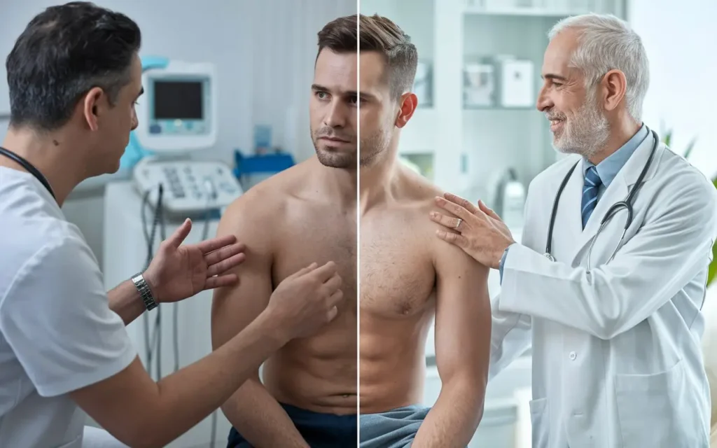 Consultation with healthcare professional for gynecomastia treatment before and after weight loss