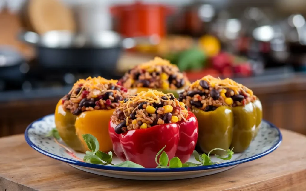 Colorful stuffed bell peppers, a delicious healthy vegetarian recipe for weight loss