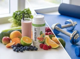 Herbalife Weight Loss Plan 21 Days featured image showing a healthy meal and workout equipment