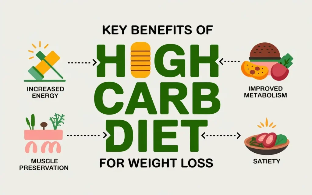 Benefits of high carb diet for weight loss with icons