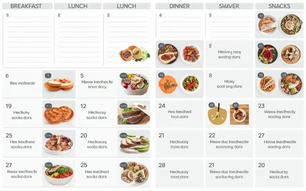 Sample high carb diet meal plans for weight loss displayed in a planner