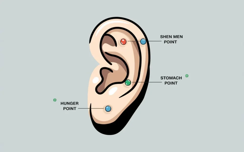 Diagram showing how weight loss earrings stimulate pressure points