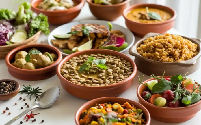 A vibrant display of classic Indian dishes showcasing an indian diet for weight loss.