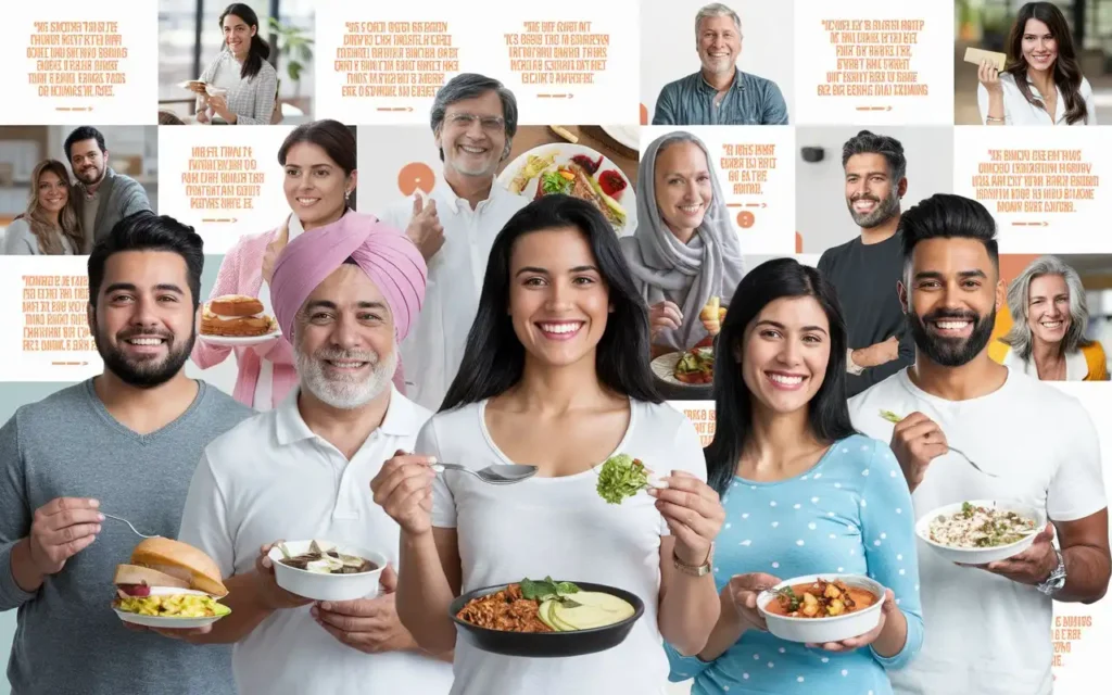 Happy individuals sharing success stories of Indian diet plan for weight loss