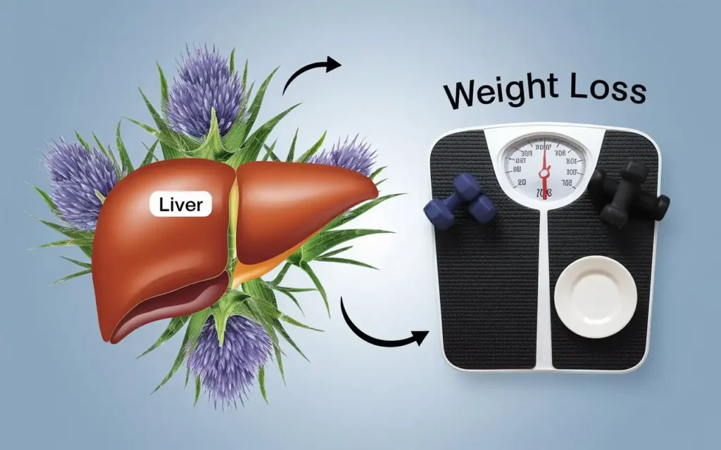 Illustration of milk thistle supporting liver health for weight loss