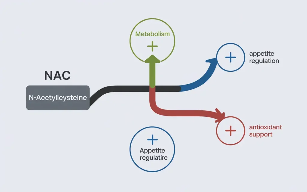 Diagram illustrating how NAC weight loss works in the body