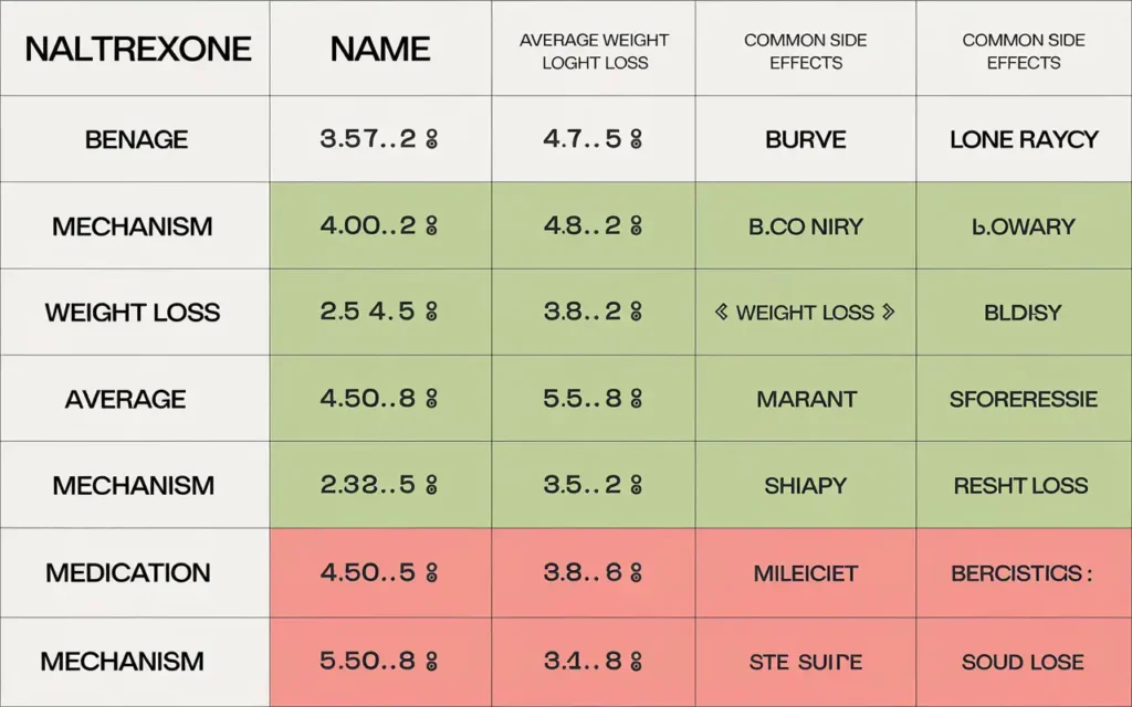 Naltrexone and weight loss: Comparison of weight loss medications chart