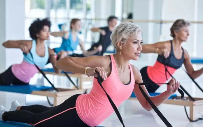 Pilates exercises for weight loss in a modern gym setting